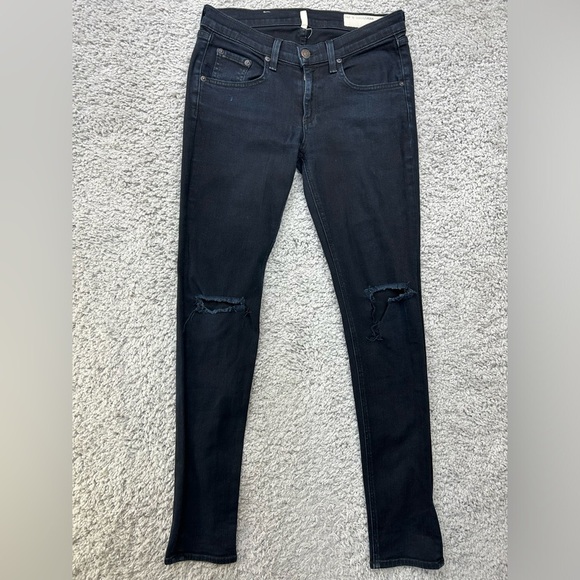 Rag and Bone Jeans Womens 26 Skinny Dark Wash Distressed Holes Denim Casual - Picture 1 of 5